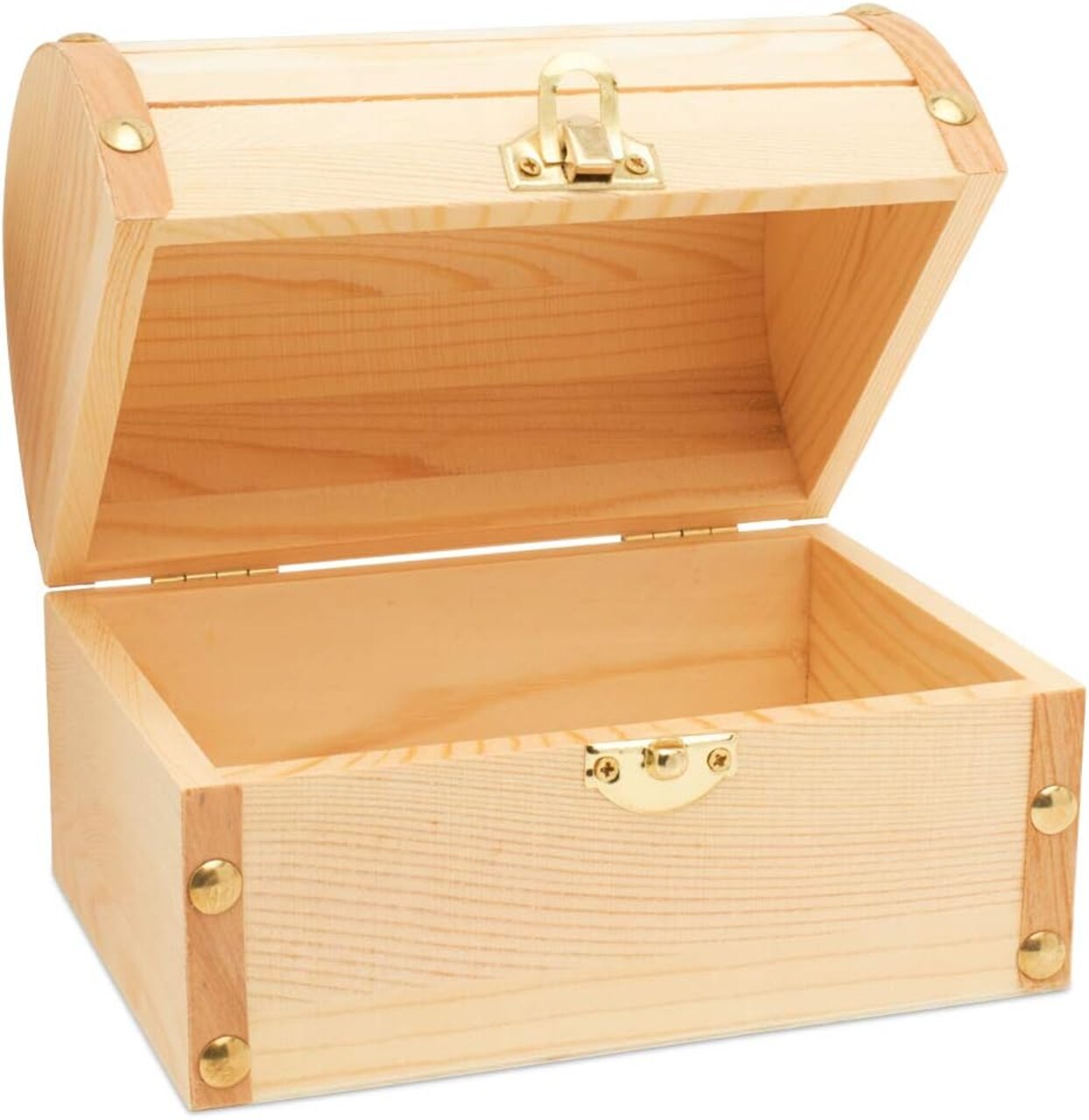 6 inch Wooden Treasure Chest Box, Pack of 2 Wooden Box with Hinged Lid, Wooden Boxes for Crafts/Wedding Treasure Decor